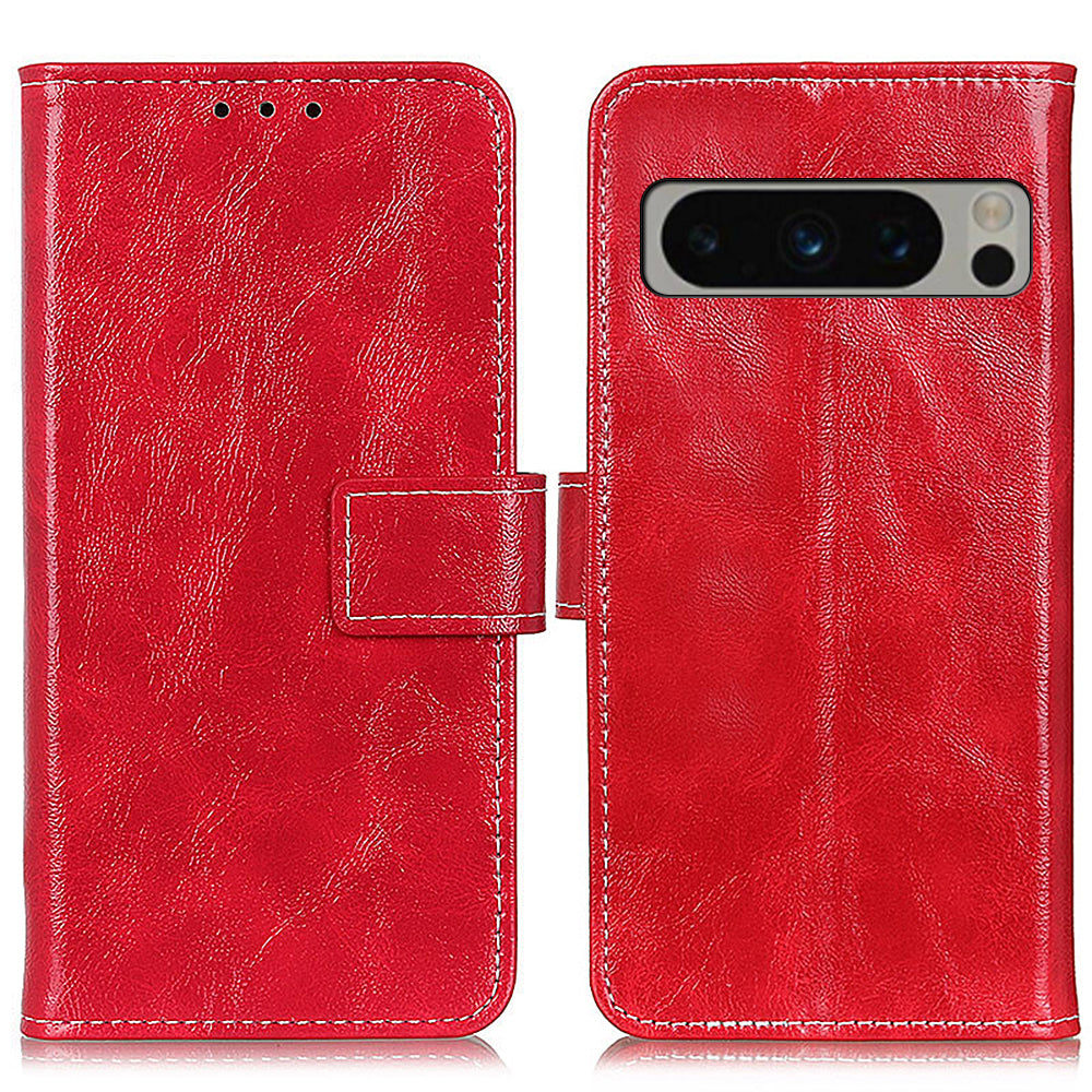 PU Leather Stand Case for Google Pixel 8 Pro , Retro Crazy Horse Texture Wallet Protective Cover