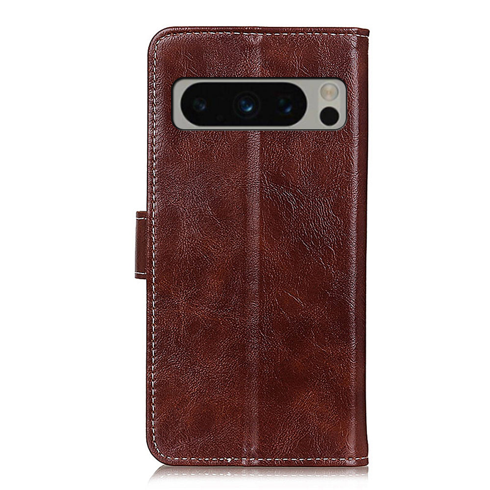 PU Leather Stand Case for Google Pixel 8 Pro , Retro Crazy Horse Texture Wallet Protective Cover