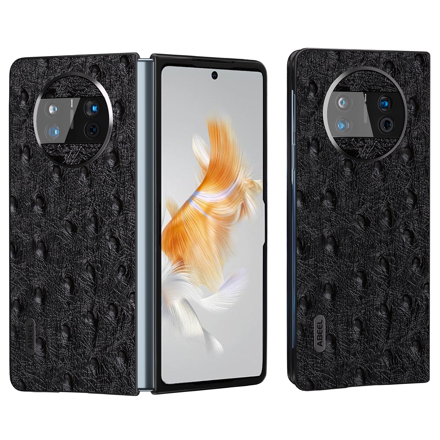 For Huawei Mate X3 5G Anti-Drop Phone Case Ostrich Texture PC TPU Genuine Cow Leather Back Cover
