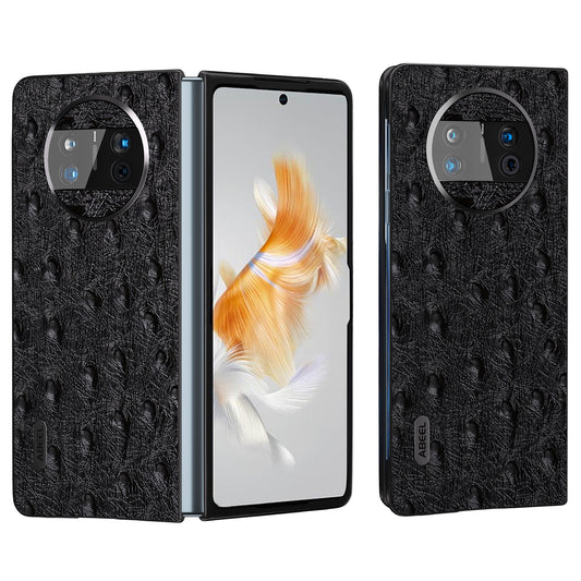 For Huawei Mate X3 5G Anti-Drop Phone Case Ostrich Texture PC TPU Genuine Cow Leather Back Cover