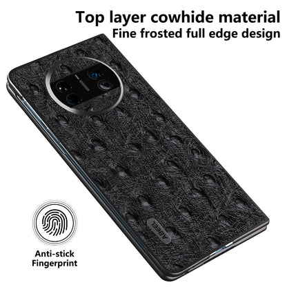 For Huawei Mate X3 5G Anti-Drop Phone Case Ostrich Texture PC TPU Genuine Cow Leather Back Cover