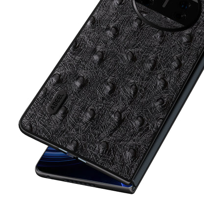 For Huawei Mate X3 5G Anti-Drop Phone Case Ostrich Texture PC TPU Genuine Cow Leather Back Cover