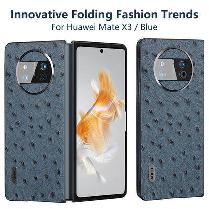 For Huawei Mate X3 5G Anti-Drop Phone Case Ostrich Texture PC TPU Genuine Cow Leather Back Cover