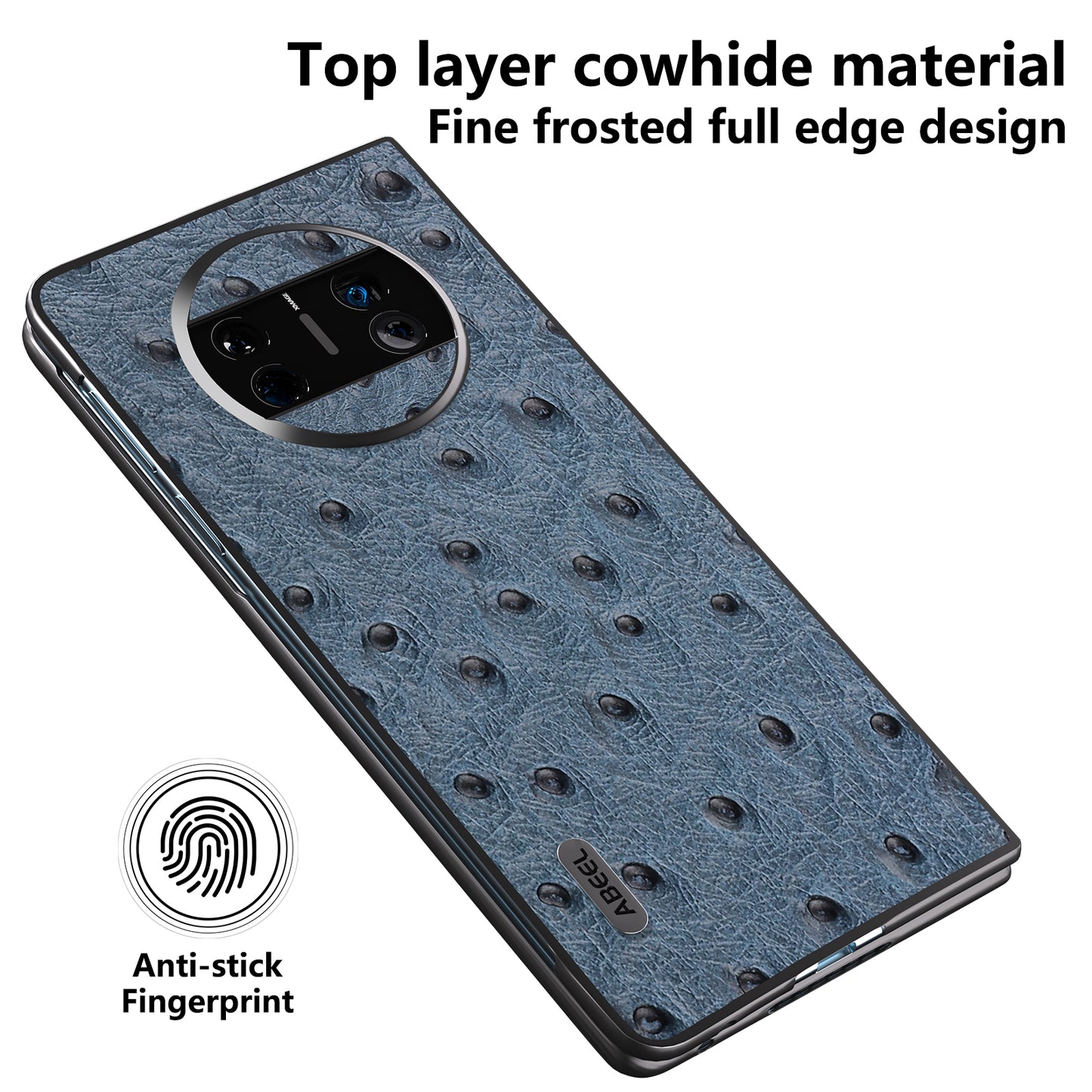For Huawei Mate X3 5G Anti-Drop Phone Case Ostrich Texture PC TPU Genuine Cow Leather Back Cover