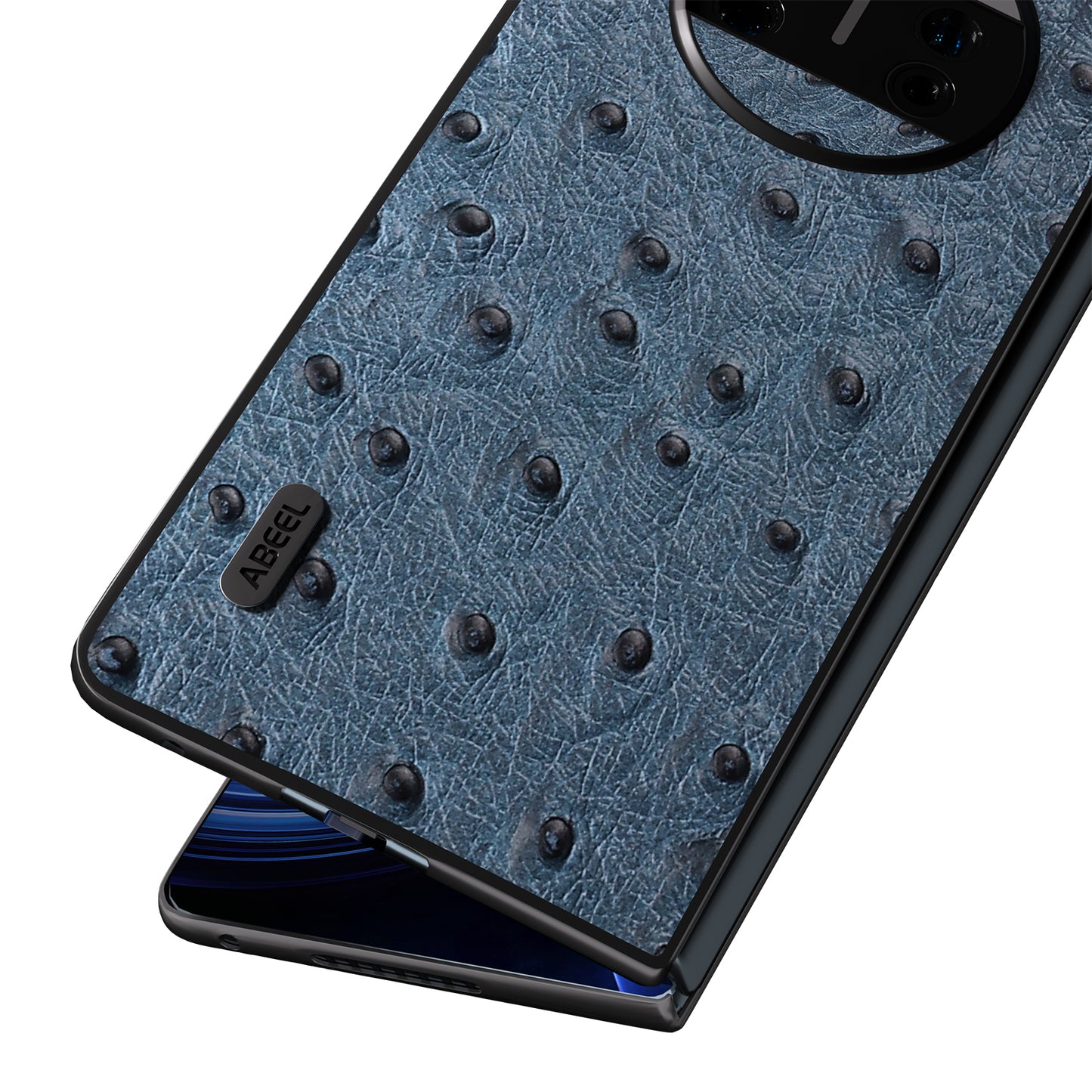 For Huawei Mate X3 5G Anti-Drop Phone Case Ostrich Texture PC TPU Genuine Cow Leather Back Cover