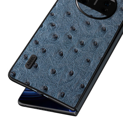 For Huawei Mate X3 5G Anti-Drop Phone Case Ostrich Texture PC TPU Genuine Cow Leather Back Cover