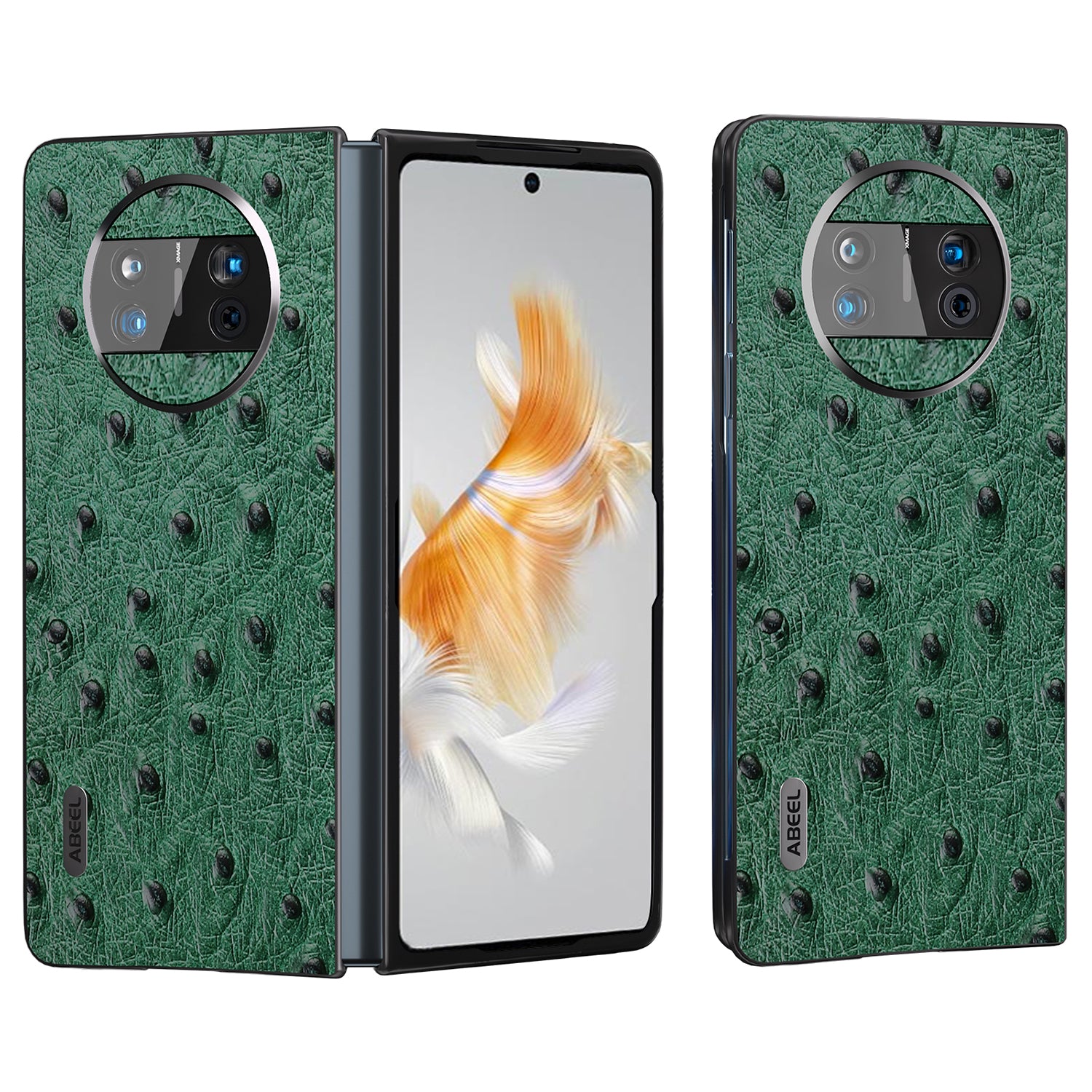 For Huawei Mate X3 5G Anti-Drop Phone Case Ostrich Texture PC TPU Genuine Cow Leather Back Cover