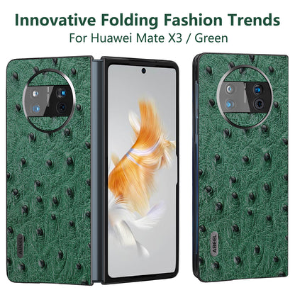 For Huawei Mate X3 5G Anti-Drop Phone Case Ostrich Texture PC TPU Genuine Cow Leather Back Cover