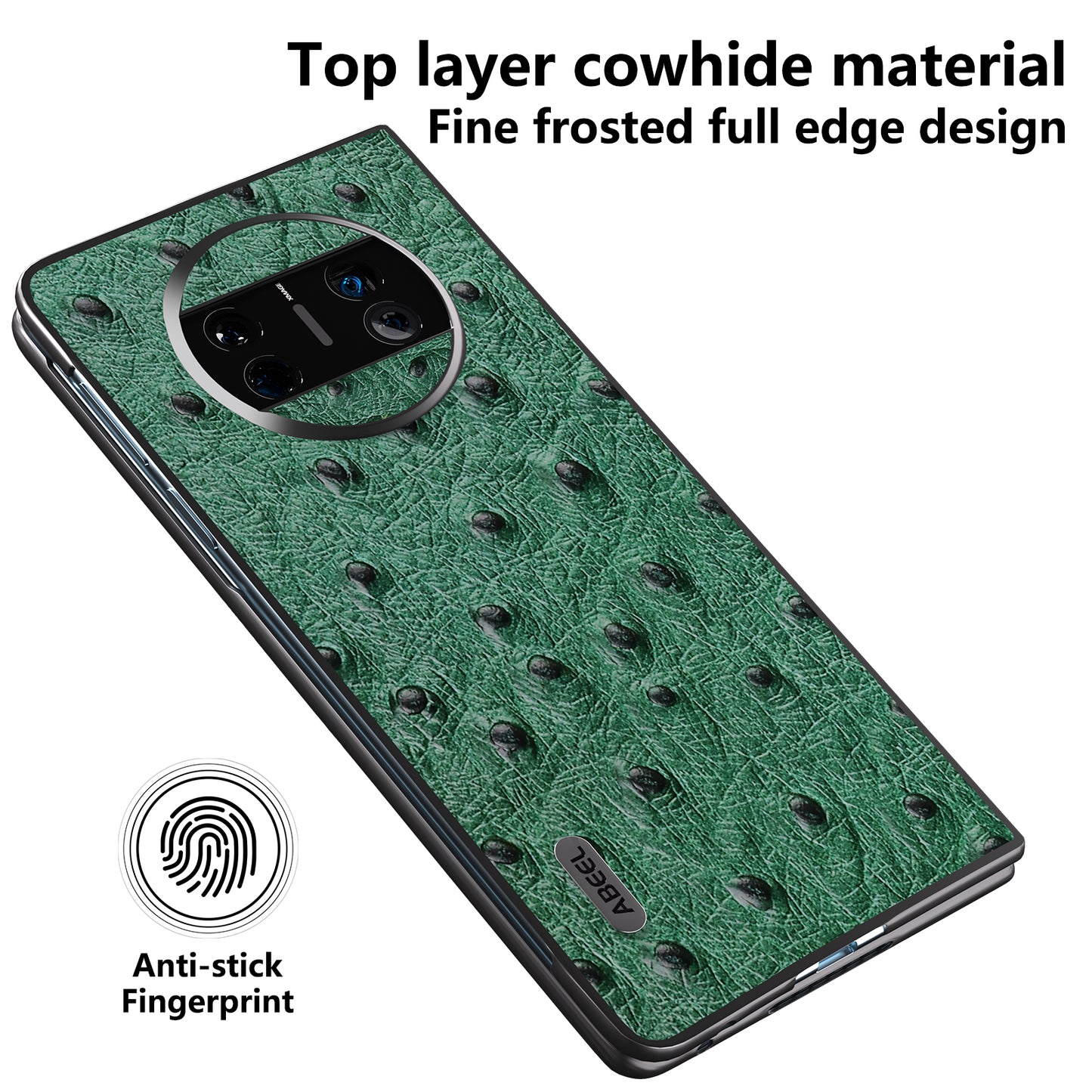 For Huawei Mate X3 5G Anti-Drop Phone Case Ostrich Texture PC TPU Genuine Cow Leather Back Cover