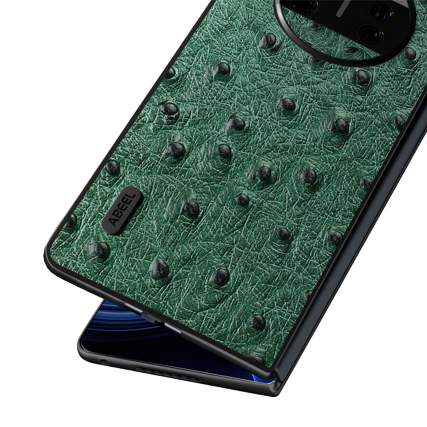 For Huawei Mate X3 5G Anti-Drop Phone Case Ostrich Texture PC TPU Genuine Cow Leather Back Cover