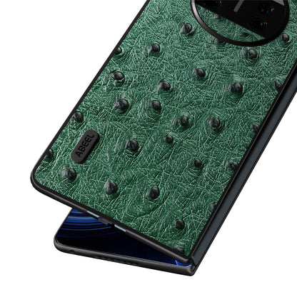 For Huawei Mate X3 5G Anti-Drop Phone Case Ostrich Texture PC TPU Genuine Cow Leather Back Cover