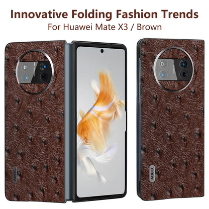 For Huawei Mate X3 5G Anti-Drop Phone Case Ostrich Texture PC TPU Genuine Cow Leather Back Cover