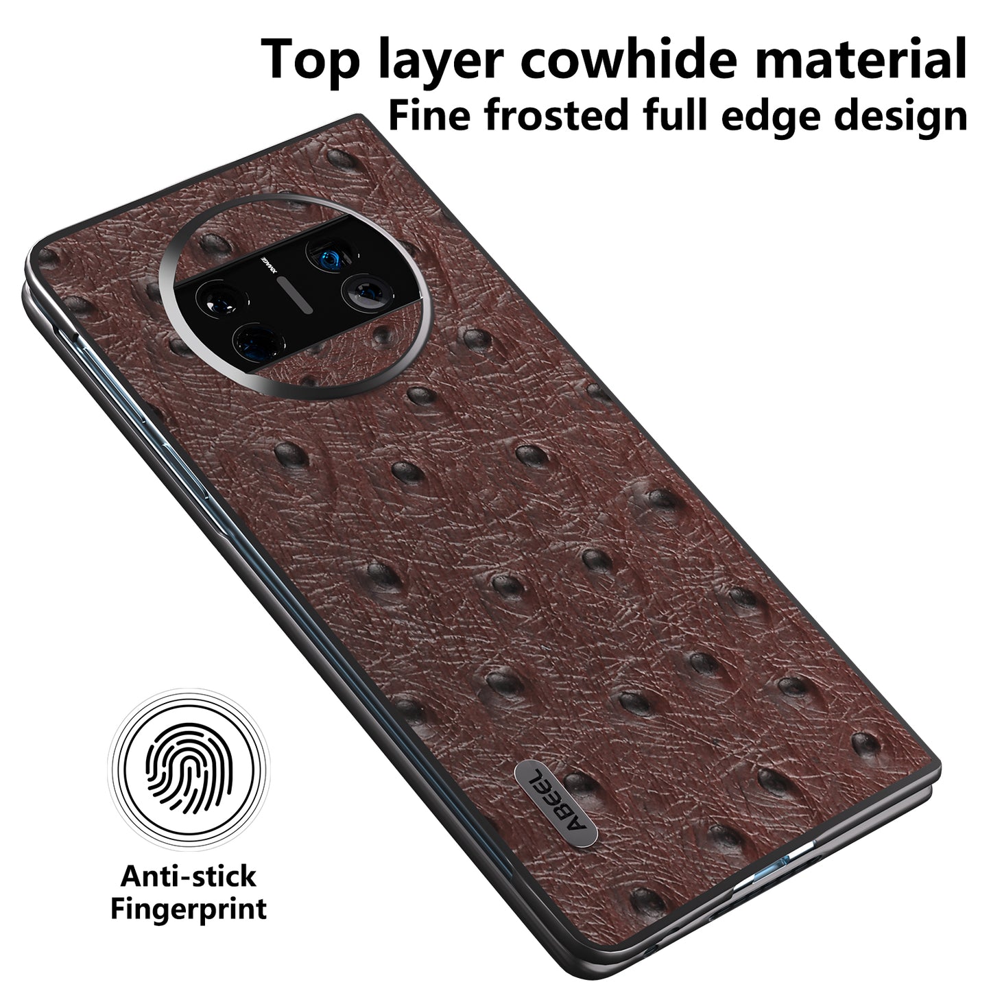 For Huawei Mate X3 5G Anti-Drop Phone Case Ostrich Texture PC TPU Genuine Cow Leather Back Cover