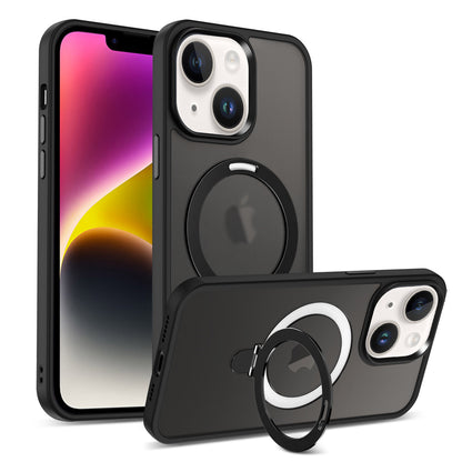 For iPhone 13 / 14 6.1 inch Compatible with MagSafe Phone Case PC+TPU Ring Kickstand Protective Cover