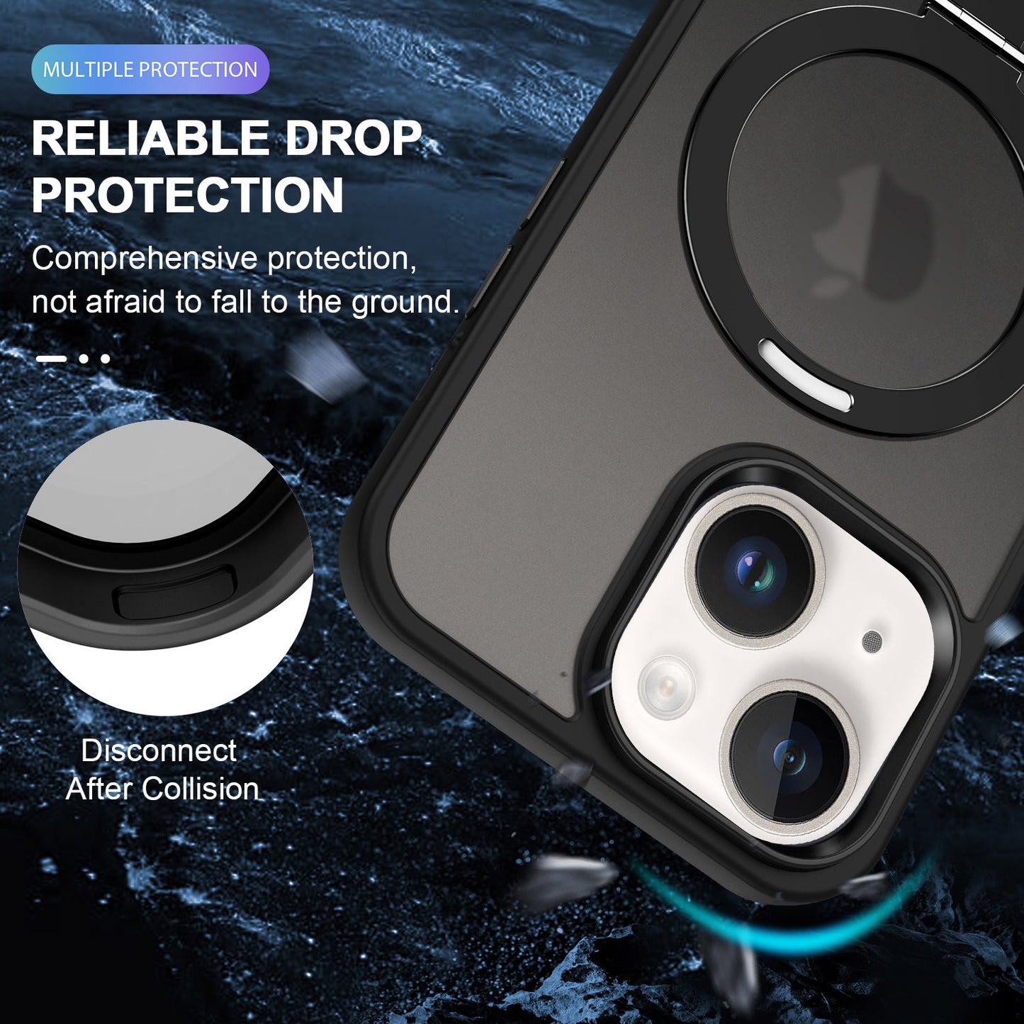 For iPhone 13 / 14 6.1 inch Compatible with MagSafe Phone Case PC+TPU Ring Kickstand Protective Cover