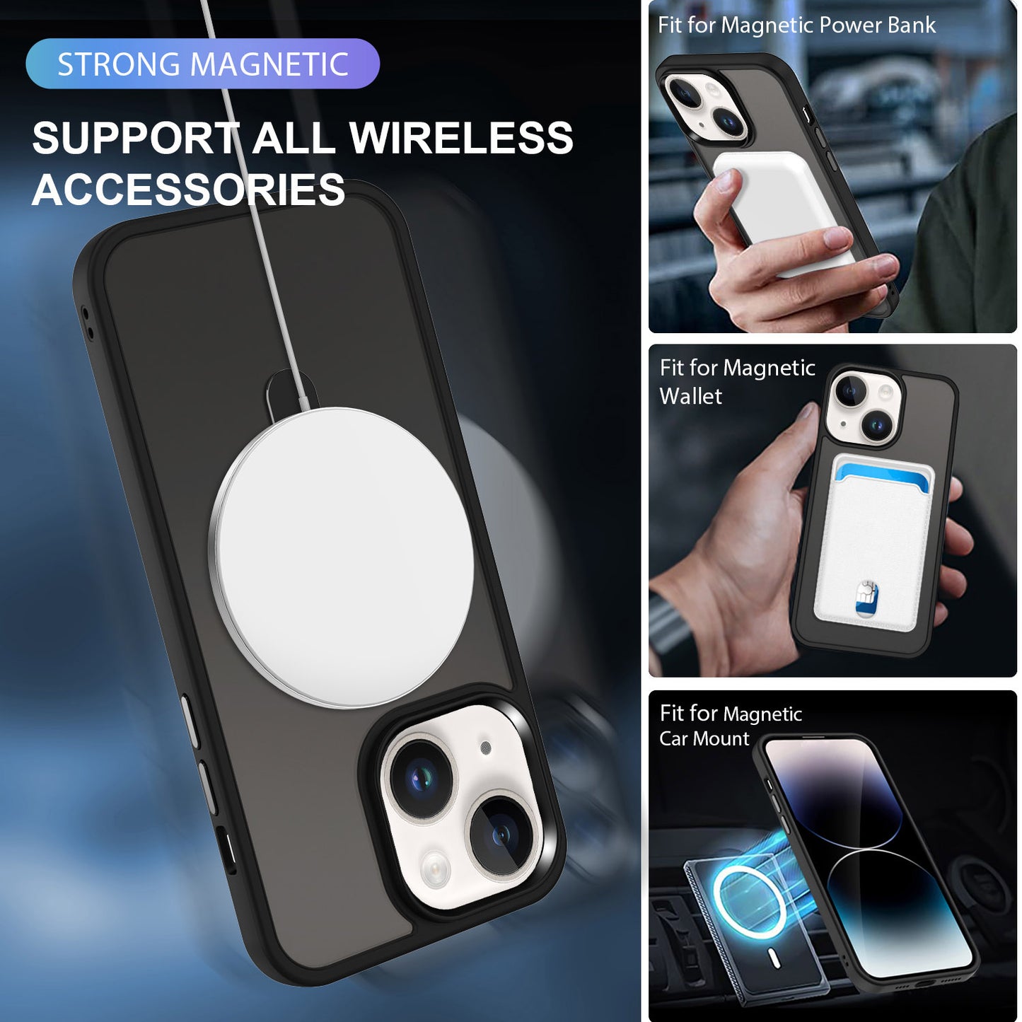 For iPhone 13 / 14 6.1 inch Compatible with MagSafe Phone Case PC+TPU Ring Kickstand Protective Cover