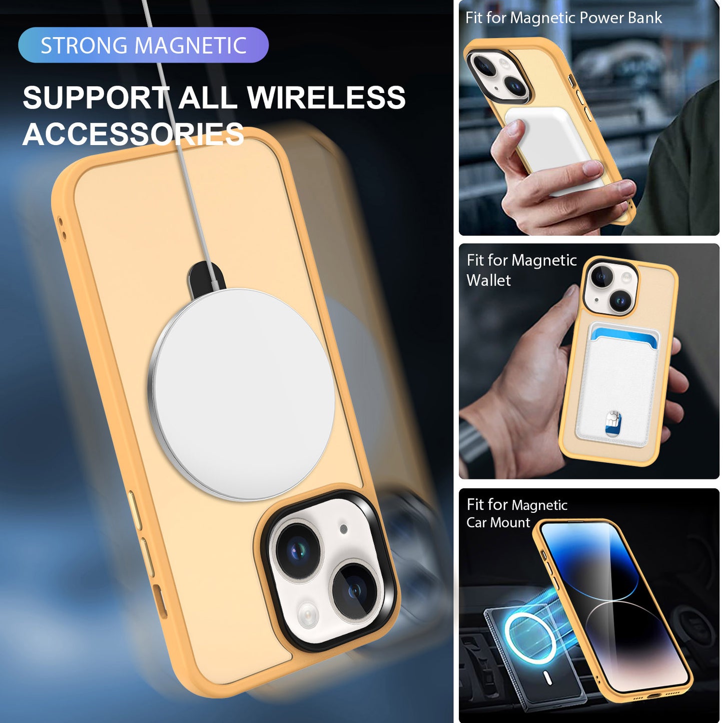 For iPhone 13 / 14 6.1 inch Compatible with MagSafe Phone Case PC+TPU Ring Kickstand Protective Cover