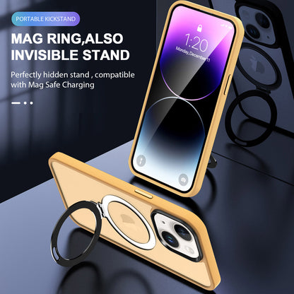 For iPhone 13 / 14 6.1 inch Compatible with MagSafe Phone Case PC+TPU Ring Kickstand Protective Cover