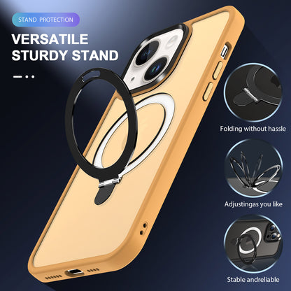 For iPhone 13 / 14 6.1 inch Compatible with MagSafe Phone Case PC+TPU Ring Kickstand Protective Cover