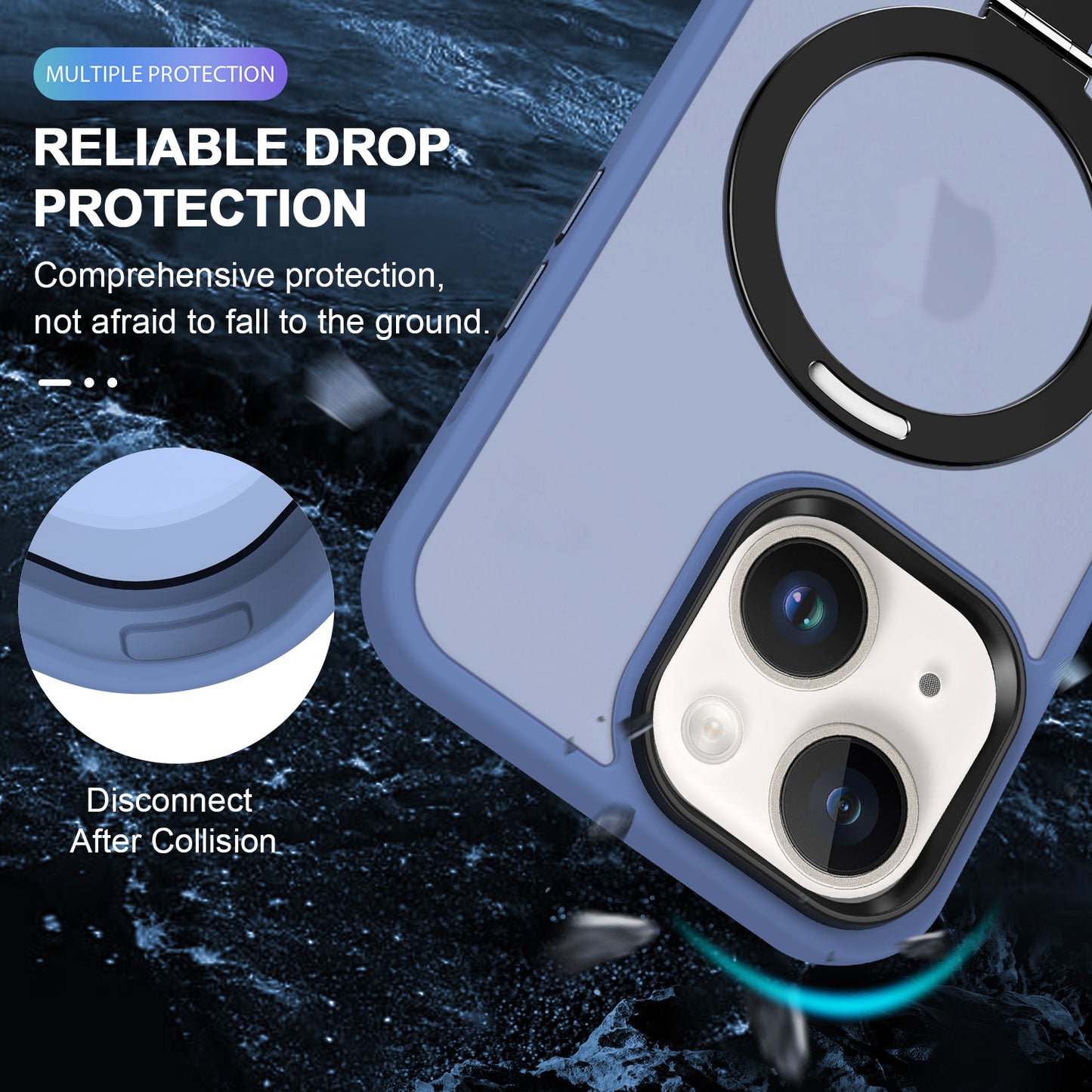 For iPhone 13 / 14 6.1 inch Compatible with MagSafe Phone Case PC+TPU Ring Kickstand Protective Cover