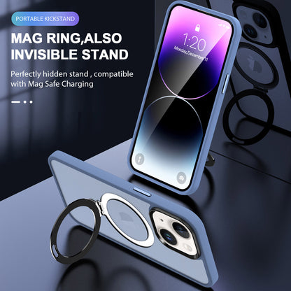 For iPhone 13 / 14 6.1 inch Compatible with MagSafe Phone Case PC+TPU Ring Kickstand Protective Cover