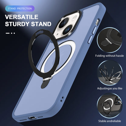 For iPhone 13 / 14 6.1 inch Compatible with MagSafe Phone Case PC+TPU Ring Kickstand Protective Cover