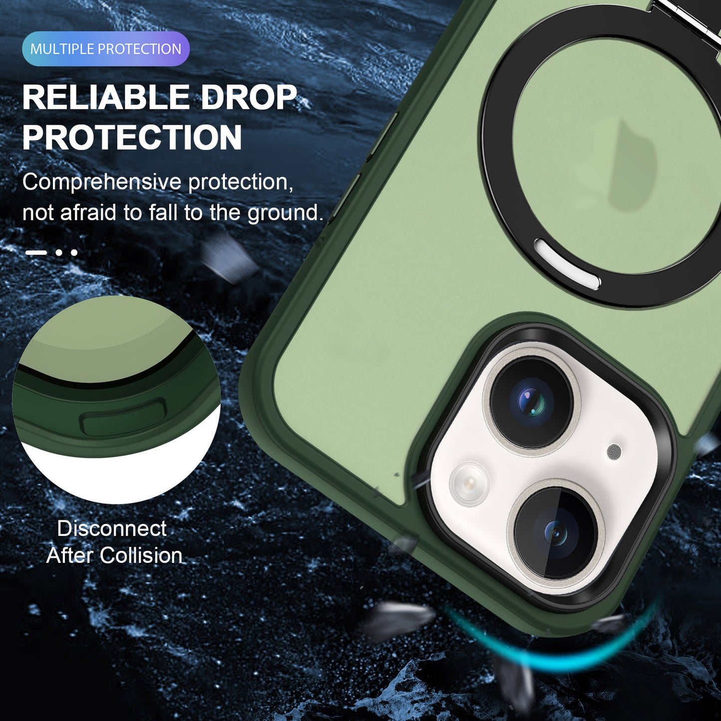 For iPhone 13 / 14 6.1 inch Compatible with MagSafe Phone Case PC+TPU Ring Kickstand Protective Cover