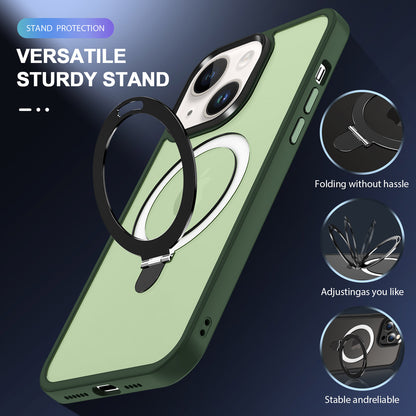 For iPhone 13 / 14 6.1 inch Compatible with MagSafe Phone Case PC+TPU Ring Kickstand Protective Cover
