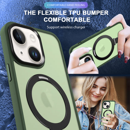 For iPhone 13 / 14 6.1 inch Compatible with MagSafe Phone Case PC+TPU Ring Kickstand Protective Cover