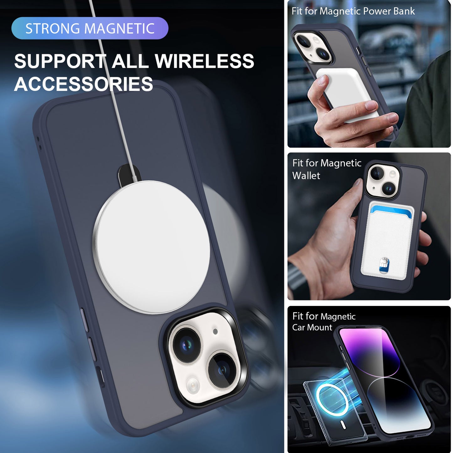 For iPhone 13 / 14 6.1 inch Compatible with MagSafe Phone Case PC+TPU Ring Kickstand Protective Cover