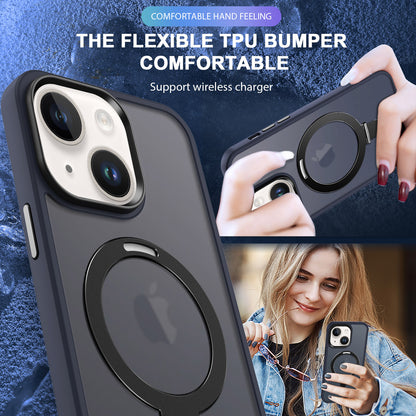 For iPhone 13 / 14 6.1 inch Compatible with MagSafe Phone Case PC+TPU Ring Kickstand Protective Cover