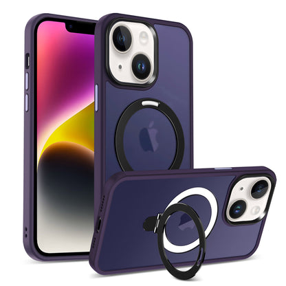 For iPhone 13 / 14 6.1 inch Compatible with MagSafe Phone Case PC+TPU Ring Kickstand Protective Cover