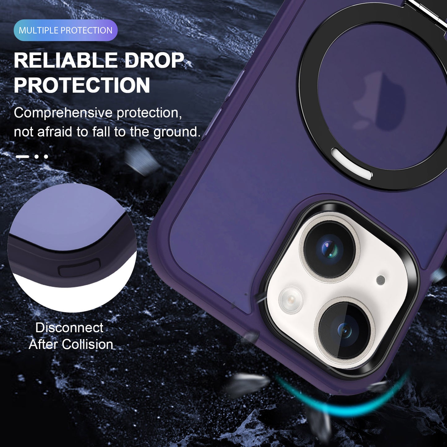 For iPhone 13 / 14 6.1 inch Compatible with MagSafe Phone Case PC+TPU Ring Kickstand Protective Cover