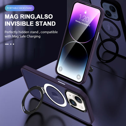 For iPhone 13 / 14 6.1 inch Compatible with MagSafe Phone Case PC+TPU Ring Kickstand Protective Cover