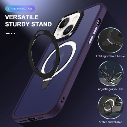 For iPhone 13 / 14 6.1 inch Compatible with MagSafe Phone Case PC+TPU Ring Kickstand Protective Cover