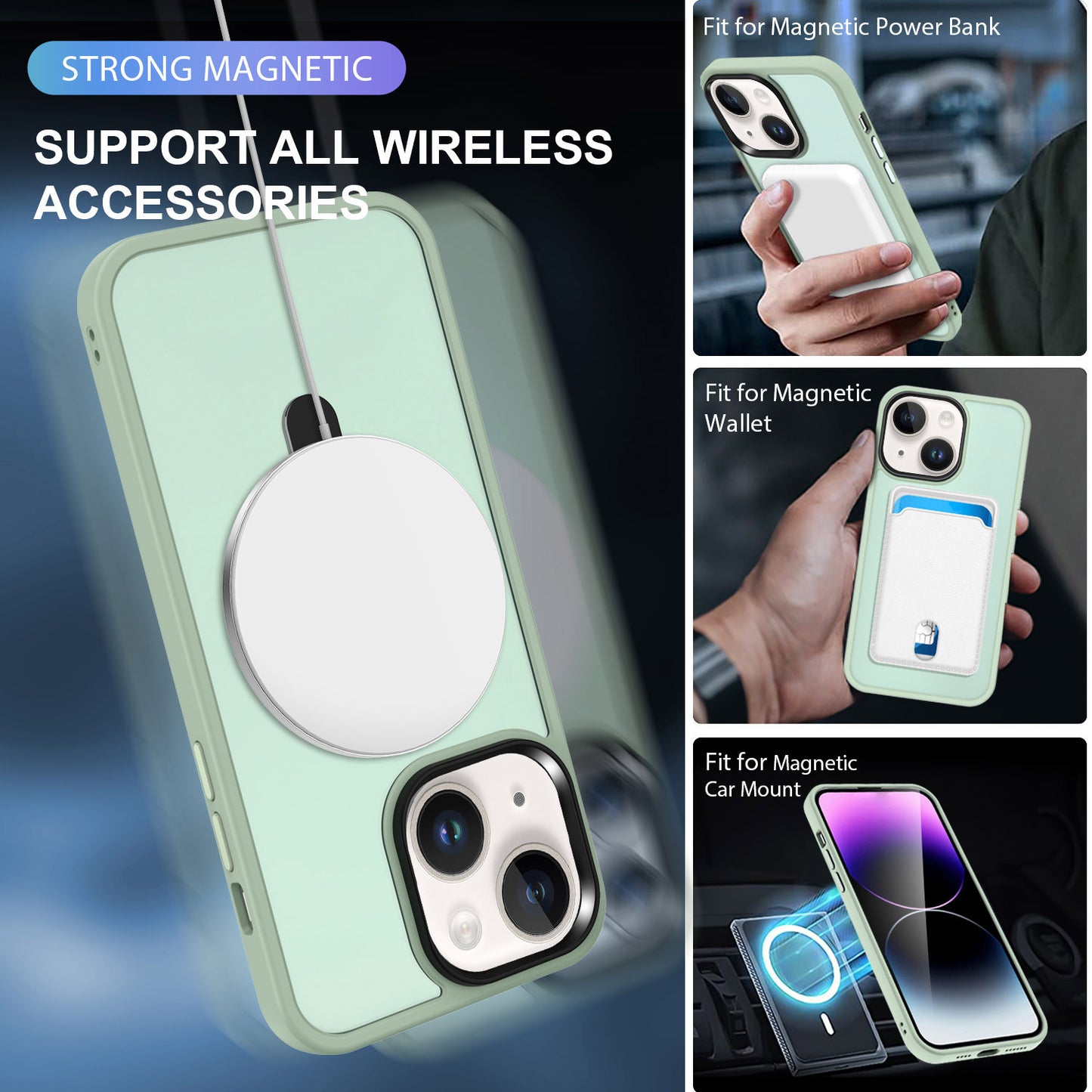 For iPhone 13 / 14 6.1 inch Compatible with MagSafe Phone Case PC+TPU Ring Kickstand Protective Cover