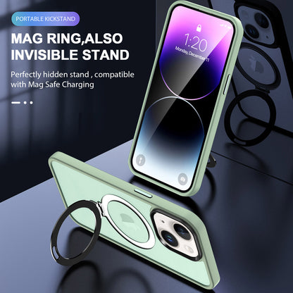 For iPhone 13 / 14 6.1 inch Compatible with MagSafe Phone Case PC+TPU Ring Kickstand Protective Cover