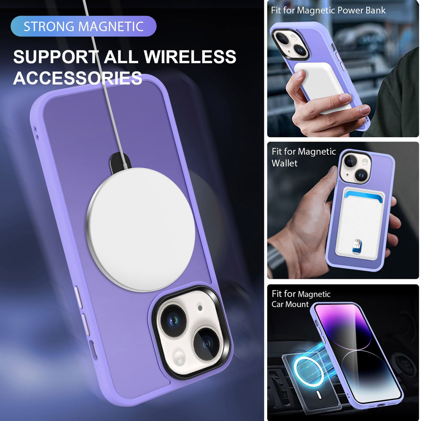 For iPhone 13 / 14 6.1 inch Compatible with MagSafe Phone Case PC+TPU Ring Kickstand Protective Cover