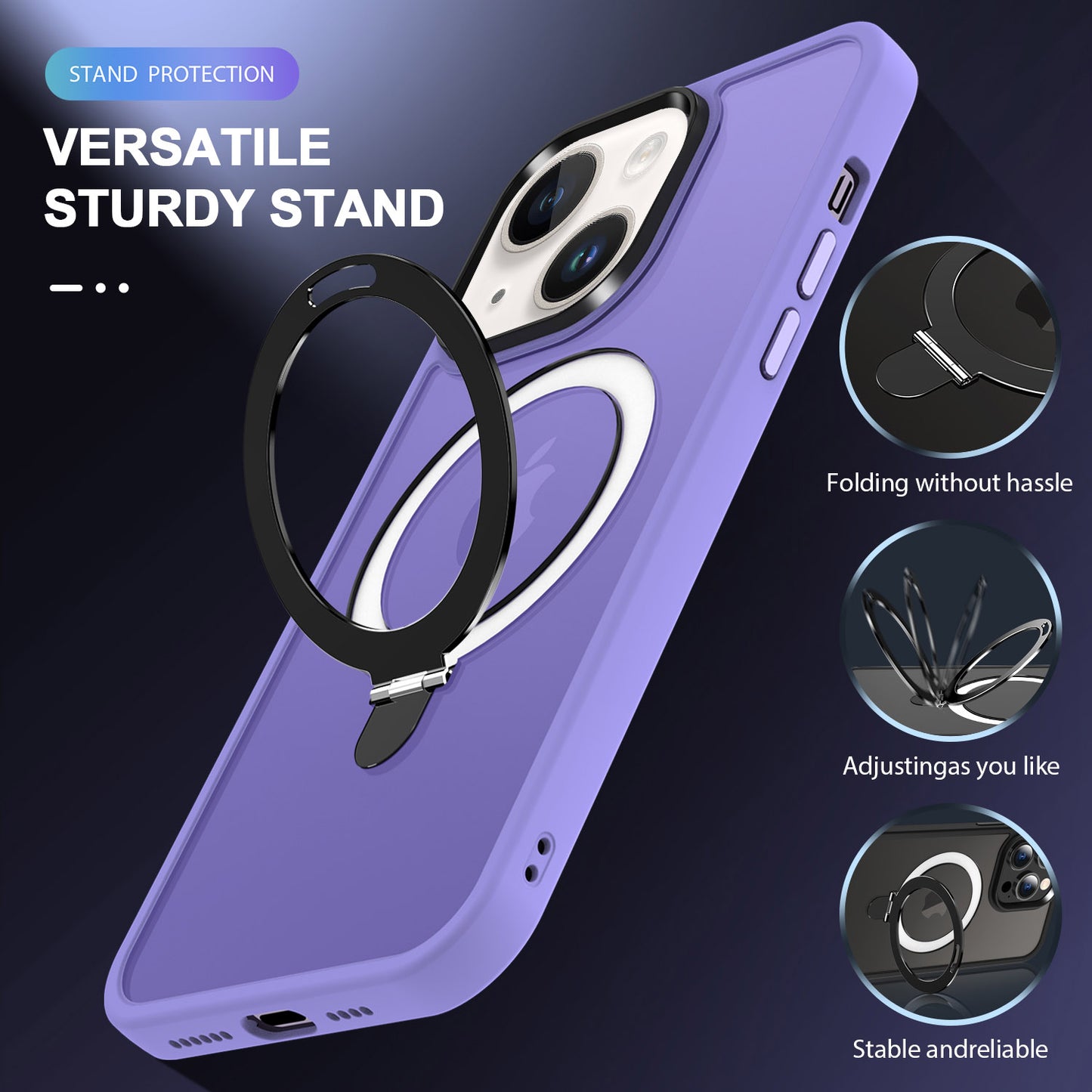 For iPhone 13 / 14 6.1 inch Compatible with MagSafe Phone Case PC+TPU Ring Kickstand Protective Cover