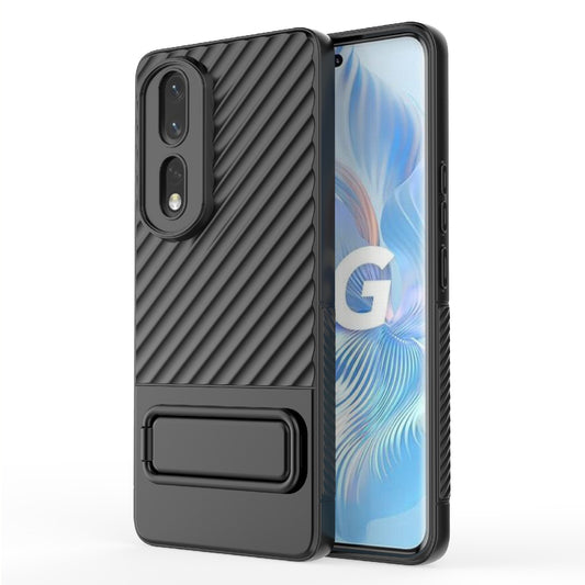 Rugged TPU Phone Case for Honor 80 Pro 5G Anti-Drop Shockproof Kickstand Phone Cover