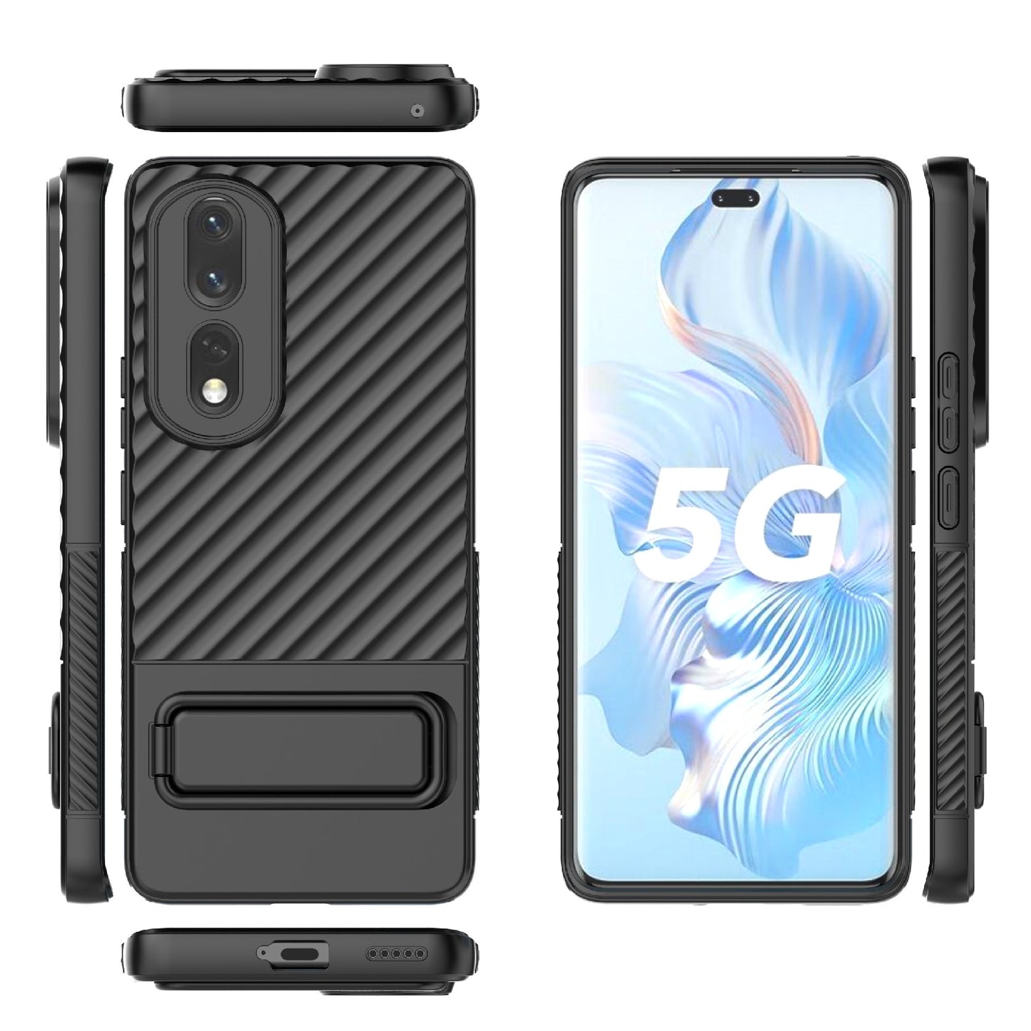 Rugged TPU Phone Case for Honor 80 Pro 5G Anti-Drop Shockproof Kickstand Phone Cover