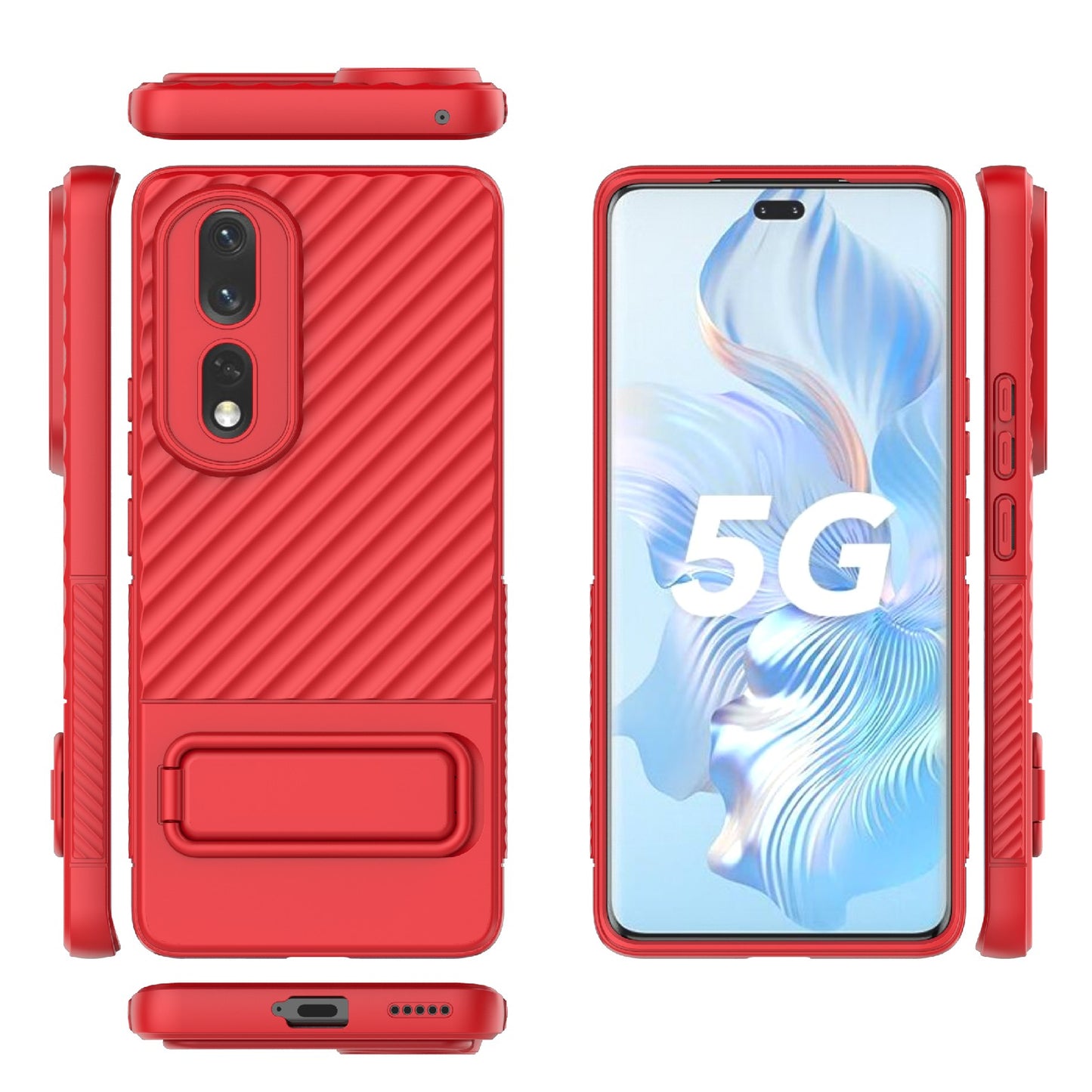 Rugged TPU Phone Case for Honor 80 Pro 5G Anti-Drop Shockproof Kickstand Phone Cover
