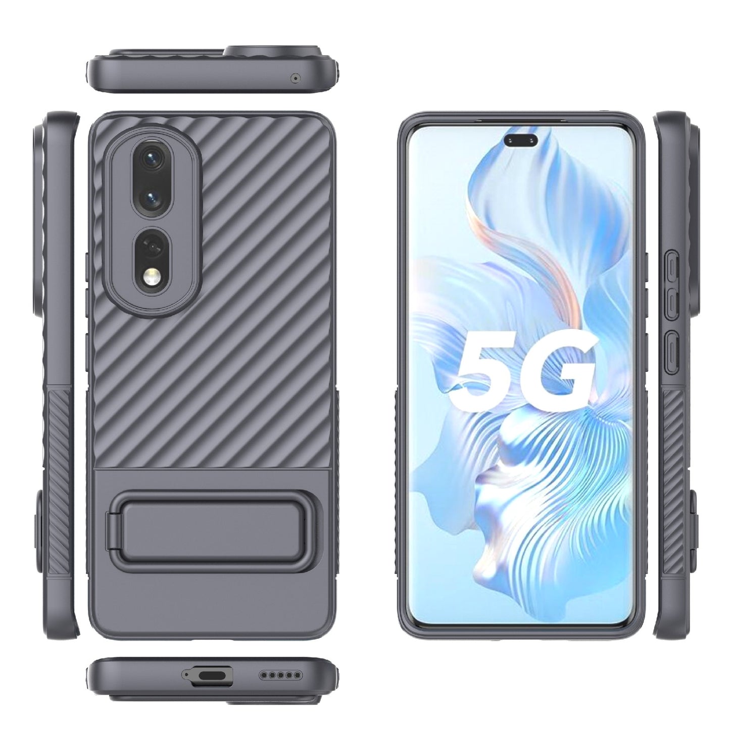 Rugged TPU Phone Case for Honor 80 Pro 5G Anti-Drop Shockproof Kickstand Phone Cover