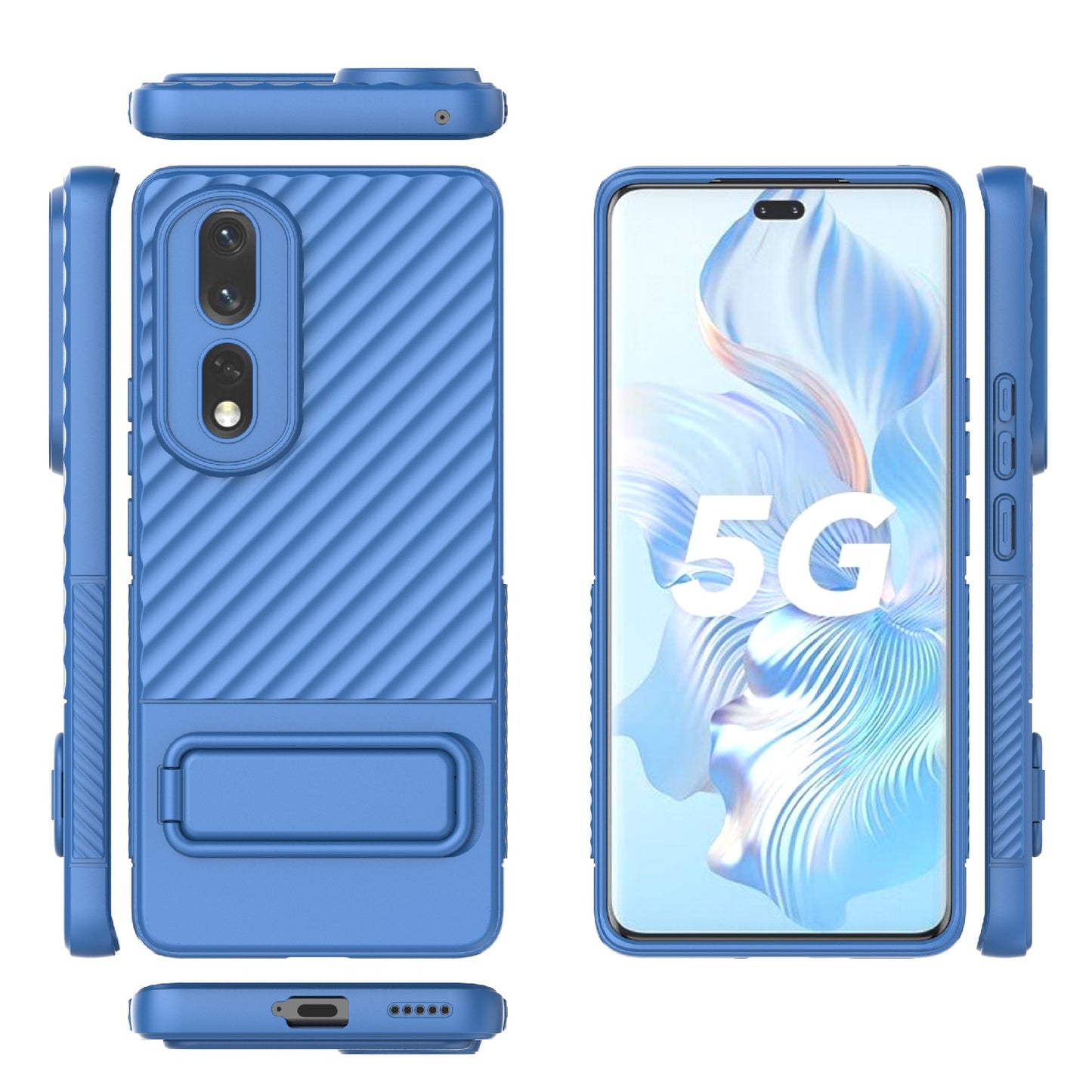 Rugged TPU Phone Case for Honor 80 Pro 5G Anti-Drop Shockproof Kickstand Phone Cover