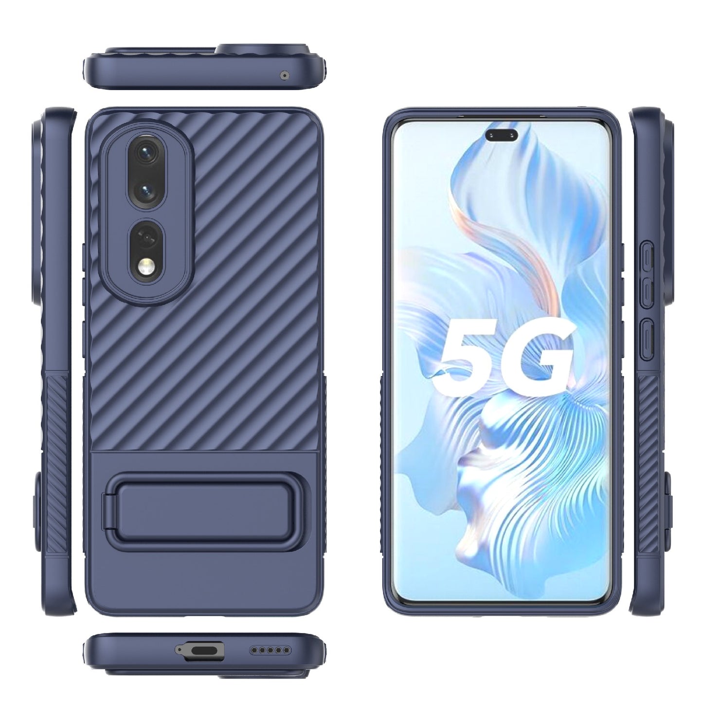 Rugged TPU Phone Case for Honor 80 Pro 5G Anti-Drop Shockproof Kickstand Phone Cover