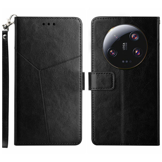 HT01 For Xiaomi 13 Ultra Cell Phone Cover Y-shaped Line Imprinted Stand Wallet PU Leather+TPU Cover