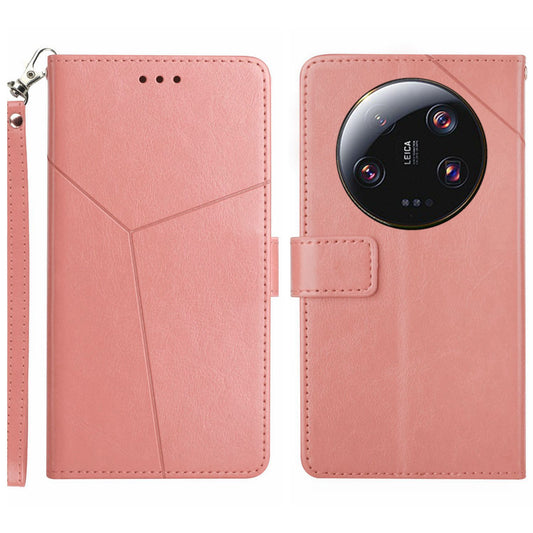HT01 For Xiaomi 13 Ultra Cell Phone Cover Y-shaped Line Imprinted Stand Wallet PU Leather+TPU Cover