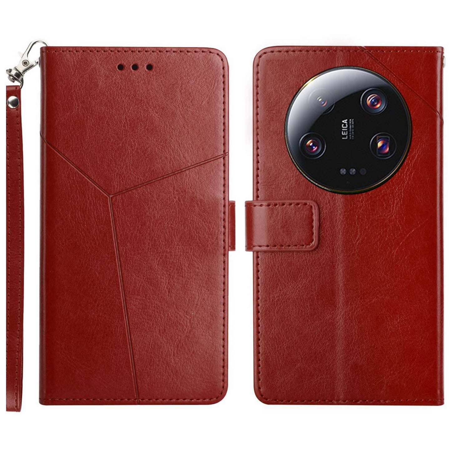 HT01 For Xiaomi 13 Ultra Cell Phone Cover Y-shaped Line Imprinted Stand Wallet PU Leather+TPU Cover