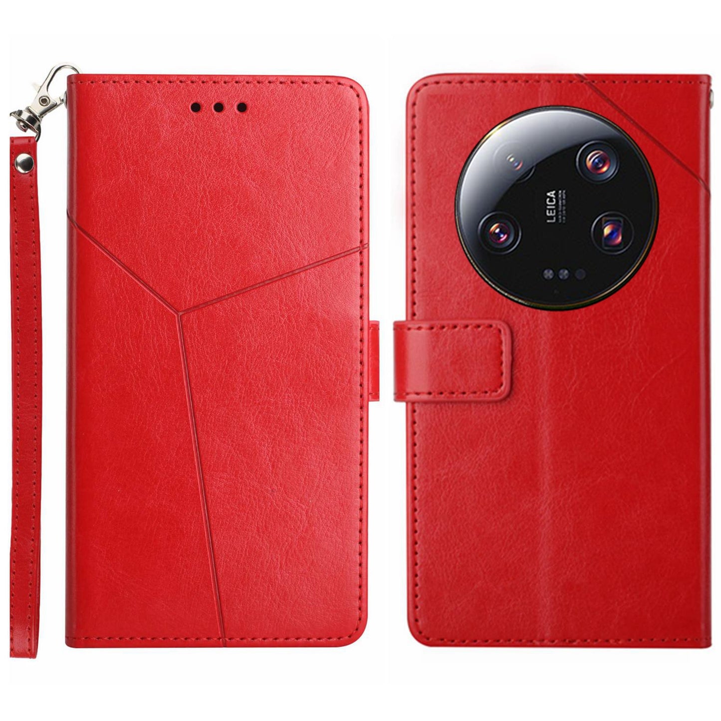 HT01 For Xiaomi 13 Ultra Cell Phone Cover Y-shaped Line Imprinted Stand Wallet PU Leather+TPU Cover