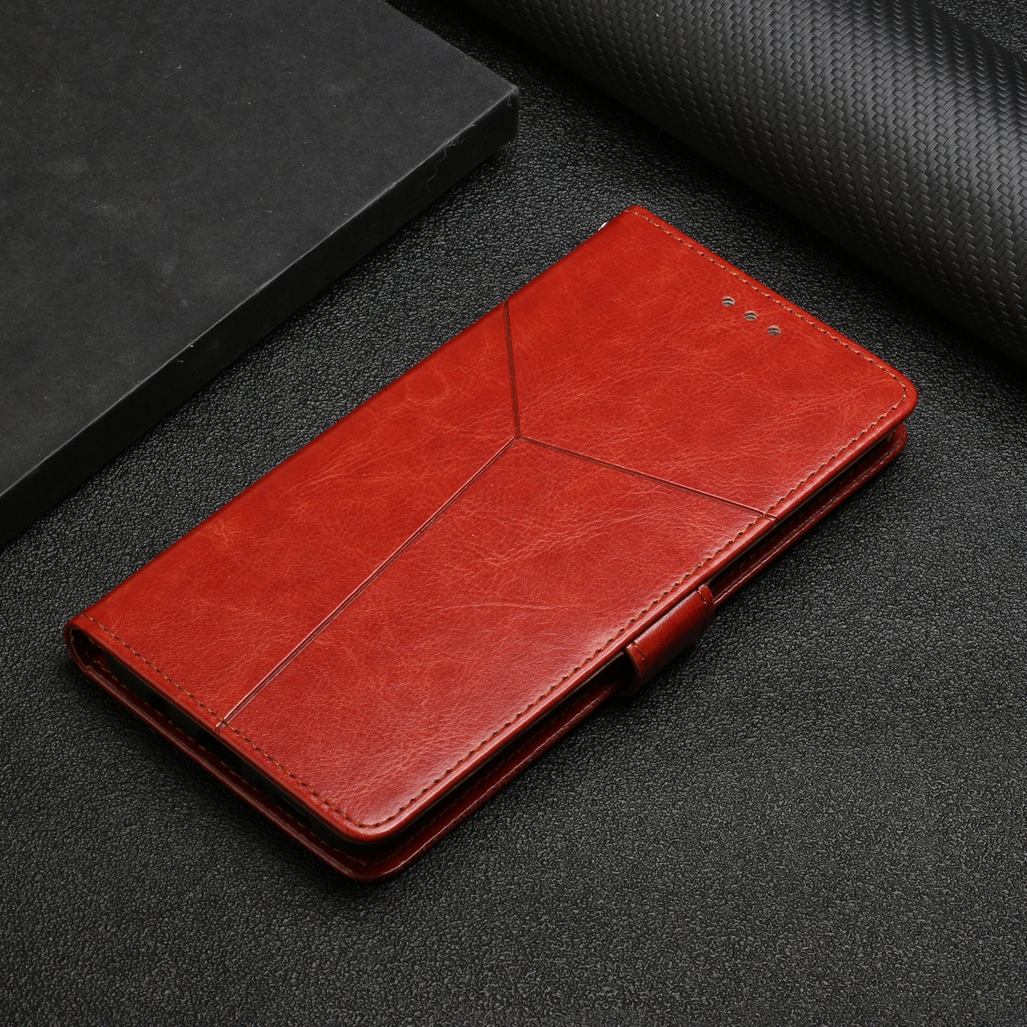 HT01 Cell Phone Cover for Sony Xperia 1 V Y-shaped Line Imprinted Stand Wallet PU Leather+TPU Cover